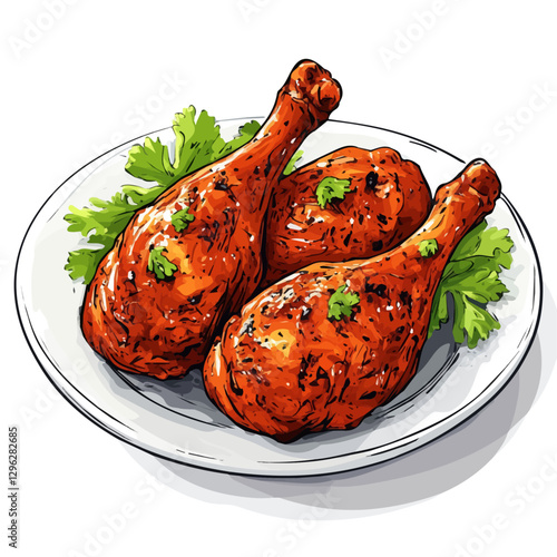 Tandoori chicken minimalist 2D vector graphic illustration sketch on a white background.

