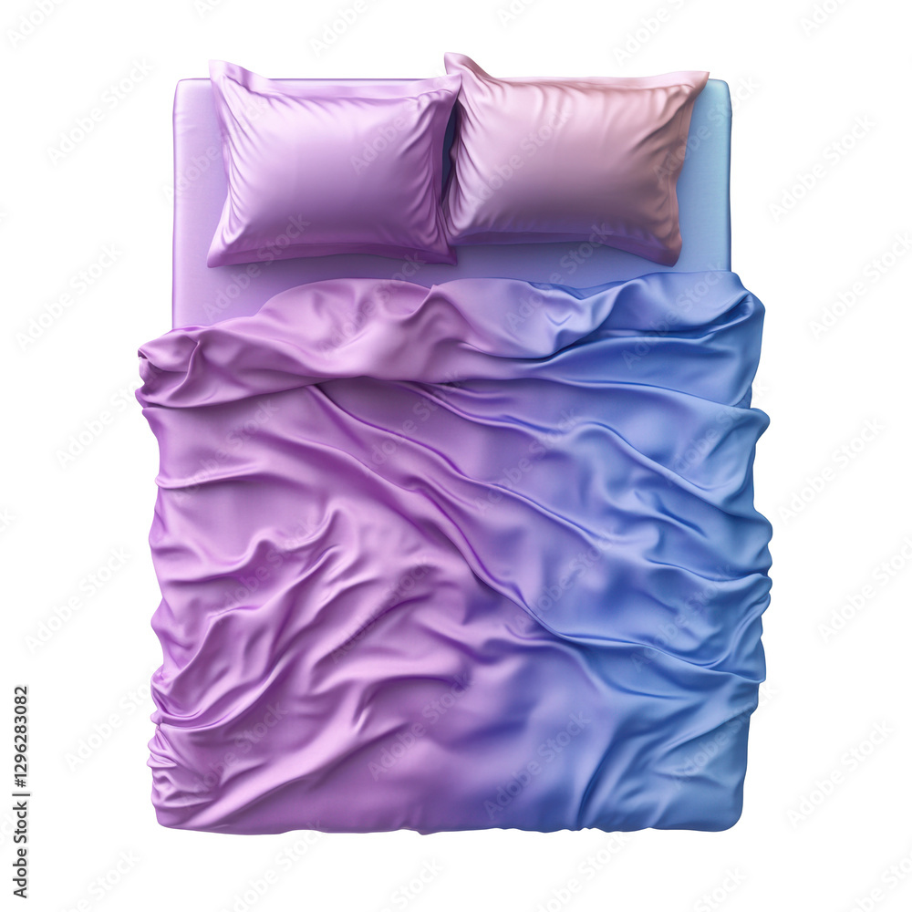 Colorful gradient bedding set with fluffy pillows displayed on bed Colorful gradient bedding set with fluffy pillows displayed on bed