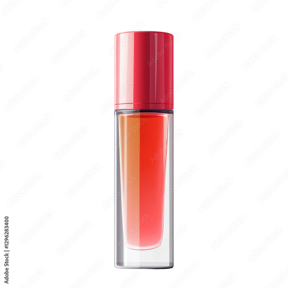 Obraz premium Clear bottle of red liquid with a shiny cap displayed on a surface on transparent background