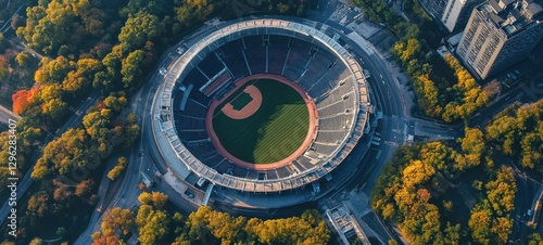 Wallpaper Mural Aerial view of a circular stadium surrounded by autumn trees. Torontodigital.ca