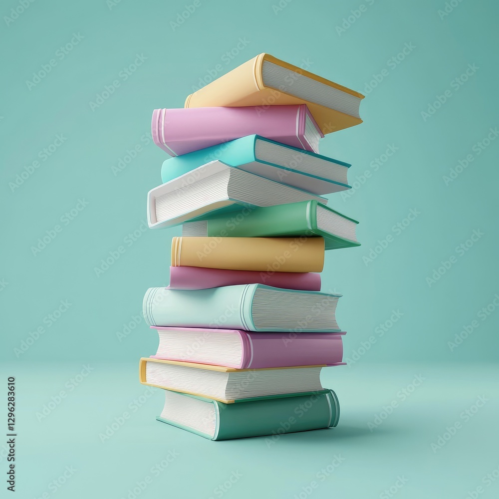 A colorful stack of hardcover books is standing upright A colorful stack of hardcover books is standing upright
