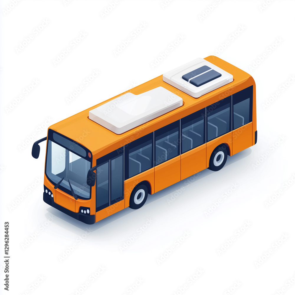 Three-dimensional isometric view of Shuttle bus, Bus, vehicle setting Three-dimensional isometric view of Shuttle bus, Bus, vehicle setting