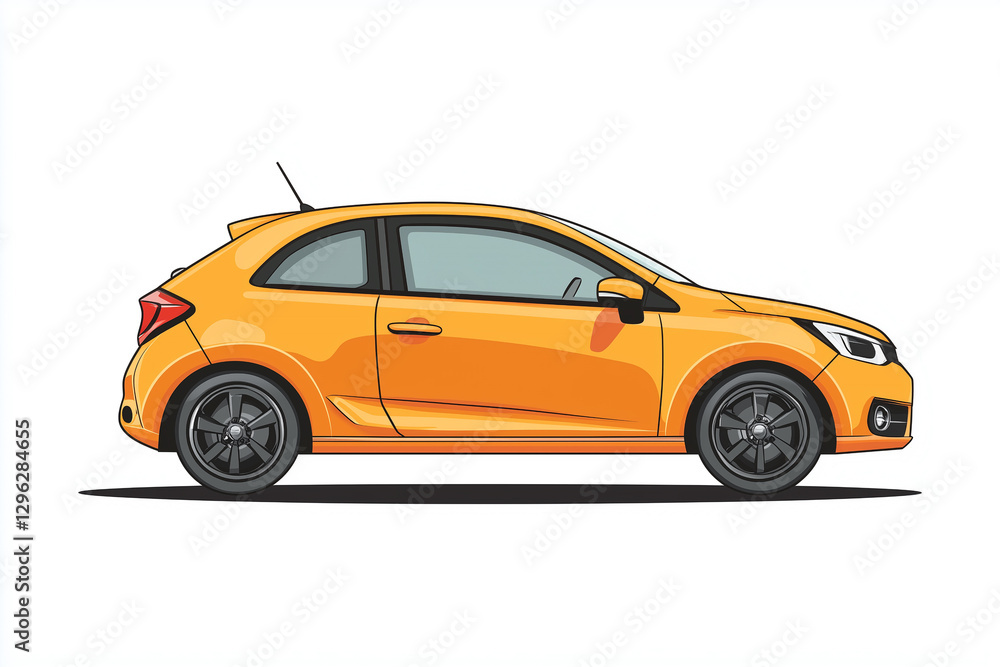 Side profile of Compact car, Car, vehicle side view art, white backdrop Side profile of Compact car, Car, vehicle side view art, white backdrop