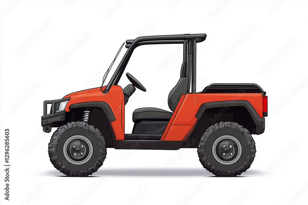 Side profile of Utility terrain vehicle, Off-road vehicle, vehicle digital art, isolated on white Side profile of Utility terrain vehicle, Off-road vehicle, vehicle digital art, isolated on white
