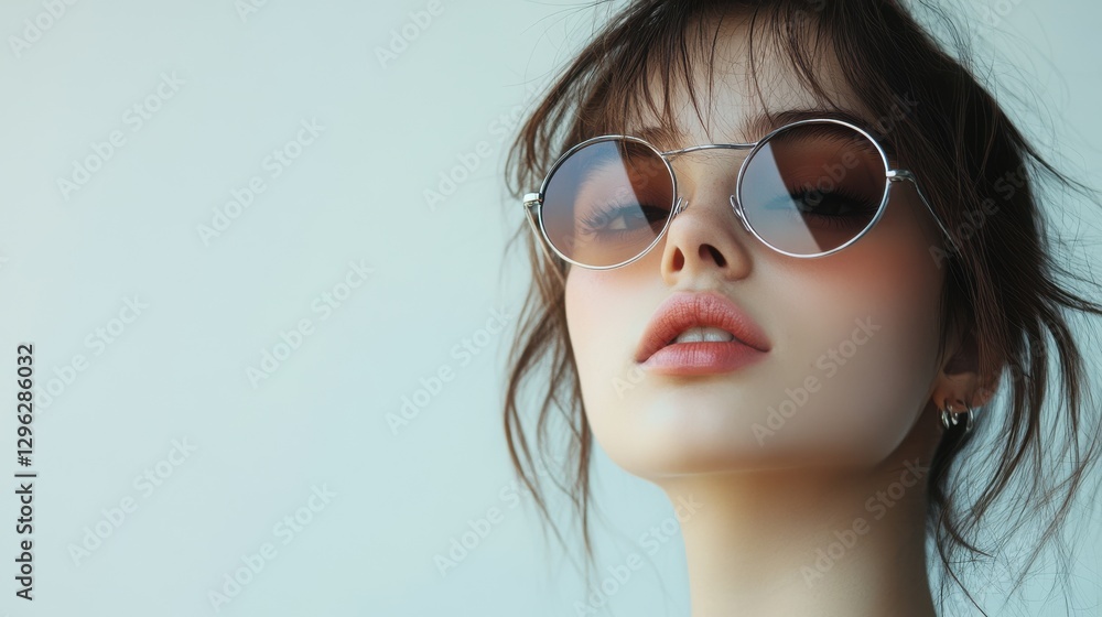 Closeup portrait of young beautiful sexy smiling hipster woman in sunglasses. Trendy positive girl going crazy. Model isolated on blue wall. Shows her tongue Closeup portrait of young beautiful sexy smiling hipster woman in sunglasses. Trendy positive girl going crazy. Model isolated on blue wall. Shows her tongue