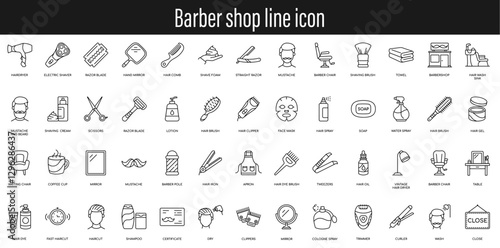 Barber shop thin line icon set