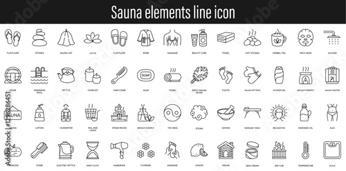 Sauna line icon set vector