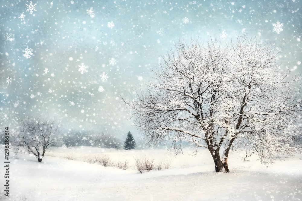 A Tranquil Winter Wonderland: Gentle Snowfall Transforming the Landscape into a Magical, Snow-Covered Paradise A Tranquil Winter Wonderland: Gentle Snowfall Transforming the Landscape into a Magical, Snow-Covered Paradise