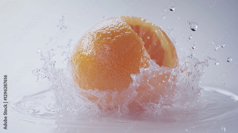 Fototapeta premium Fresh Orange Splashing in Clean Water with Radiant Reflection