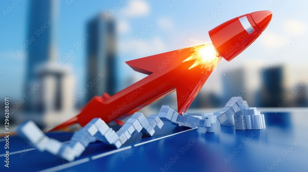 Fototapeta premium Rocketing growth business expansion strategies urban landscape digital graphic dynamic environment high angle view innovation