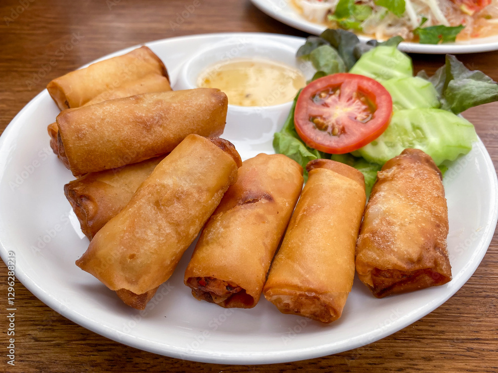 Vegetable spring rolls served with sweet plum sauce Vegetable spring rolls served with sweet plum sauce