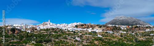 Panoramic view on picturesque typical Spanish village with cozy white houses in Yunquera, Andalusia, Spain