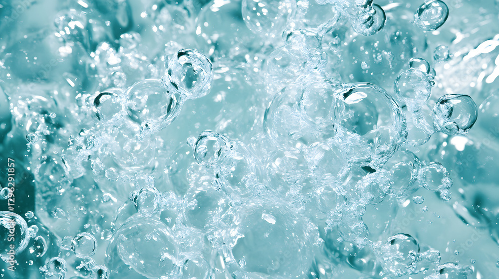 Obraz premium Refreshing chaos of sparkling bubbles in water aquatic environment close-up view