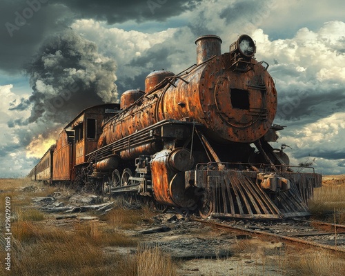 Train Wreck. Disaster Cleanup After Freight Car Crash