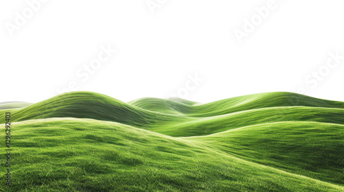 Fototapeta Naklejka Na Ścianę i Meble -  Green grass covers rolling hills on transparent background