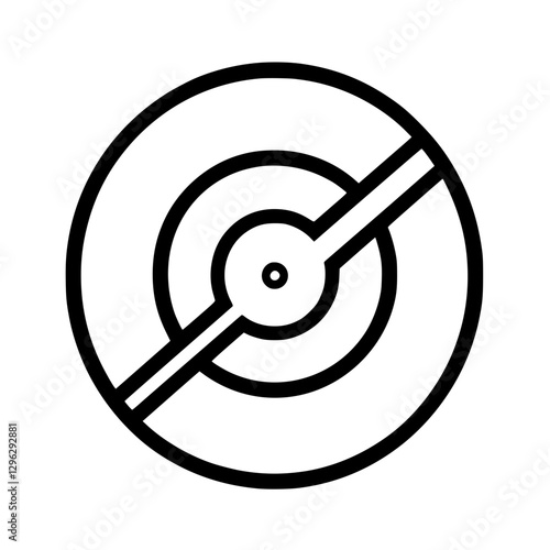 Stylized vinyl record icon with a diagonal line symbolizing music and sound media.