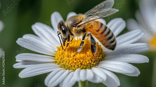 Wallpaper Mural Close-up of a bee pollinating a flower in soft sunlight Torontodigital.ca