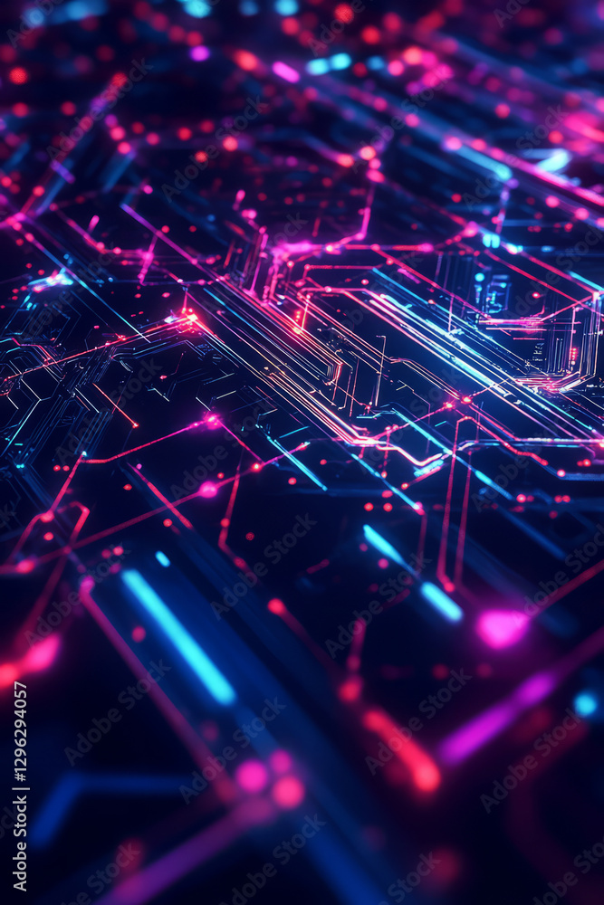 A dynamic 3D abstract background with an intricate network of pulsating neon circuits, forming a mesmerizing digital pattern. The smooth transparency and immersive reflections create a A dynamic 3D abstract background with an intricate network of pulsating neon circuits, forming a mesmerizing digital pattern. The smooth transparency and immersive reflections create a