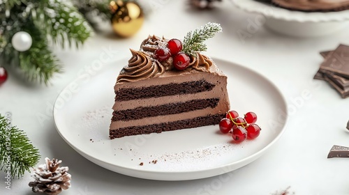 Wallpaper Mural Delicious chocolate cake slice decorated with berries and a festive touch, perfect for Christmas celebrations and dessert lovers. Torontodigital.ca