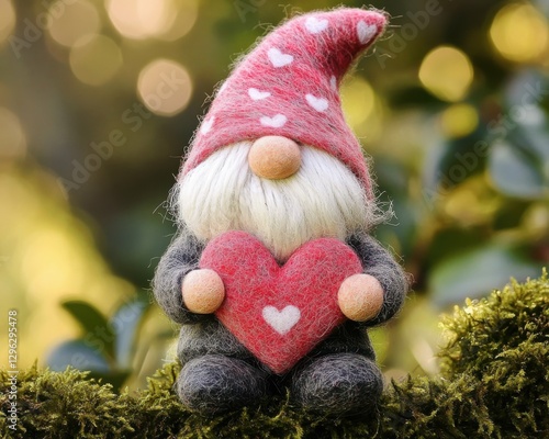 Valentine Gnome Love. Cute Garden Gnome with Hearts for Valentine's Day photo