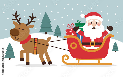 Santa rides sleigh delivering gifts