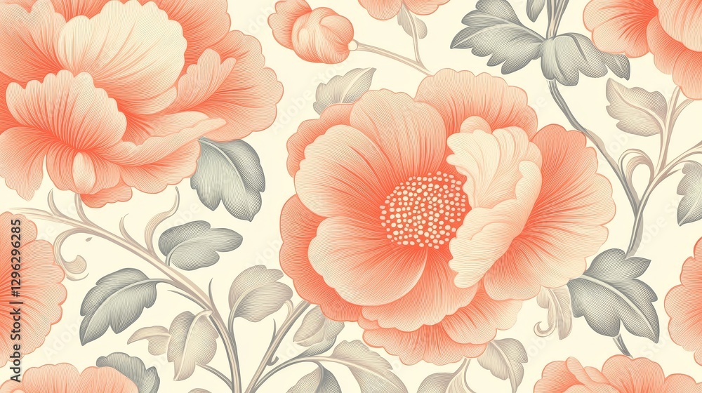Elegant wallpaper design, featuring soft peach curled patterns, with a simple yet timeless aesthetic, suitable for indoor decoration. Elegant wallpaper design, featuring soft peach curled patterns, with a simple yet timeless aesthetic, suitable for indoor decoration.