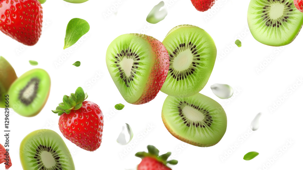 Fototapeta premium kiwi fruit and strawberry isolated on transparent background
