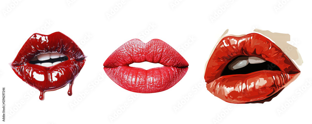 Obraz premium Vibrant Red Lips Collection Showcasing Various Styles and Textures Isolated on a white background