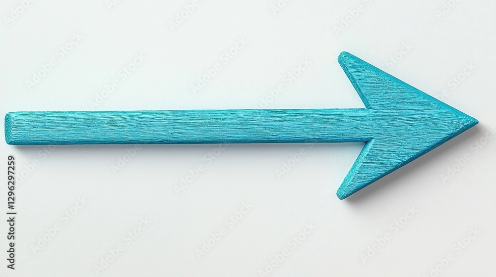 Fototapeta premium Wooden Arrow Shaped Sign in Bright Turquoise Color on White Surface