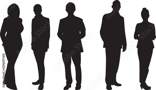 Businessman standing in front of large group of business people silhouette.
