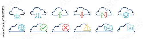Cloud computing line icons set. Cloud, computer, internet, network, web etc. Vector illustration. Editable stroke.