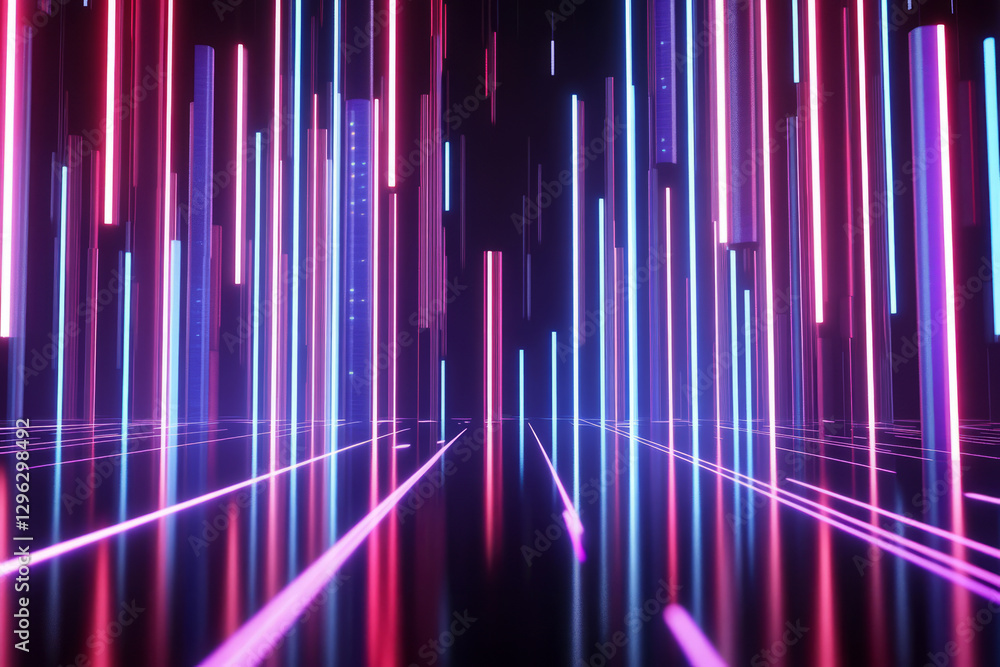 A breathtaking 3D music background featuring an infinite grid of neon sound bars moving in perfect harmony. The synchronized digital pulses create a mesmerizing, futuristic abstract representation of A breathtaking 3D music background featuring an infinite grid of neon sound bars moving in perfect harmony. The synchronized digital pulses create a mesmerizing, futuristic abstract representation of