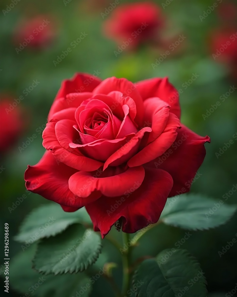 Single Red Rose Bloom Close-Up Single Red Rose Bloom Close-Up
