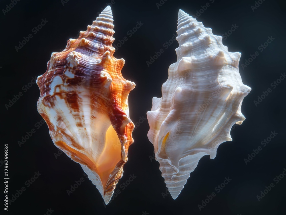 Whelk Shell - Two Views of Natural Seashell from Tropical Marine Environment Whelk Shell - Two Views of Natural Seashell from Tropical Marine Environment