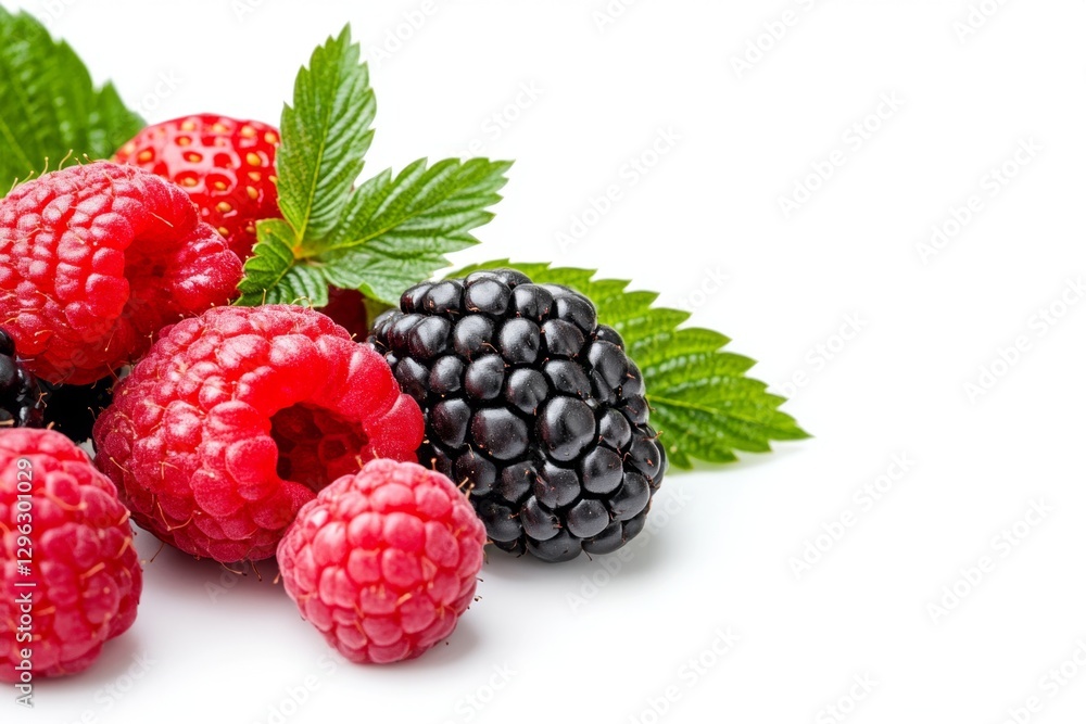 Blackberries, strawberries, and raspberries isolated on a white background with a clipping path. Full depth of field. Focus stacking Blackberries, strawberries, and raspberries isolated on a white background with a clipping path. Full depth of field. Focus stacking
