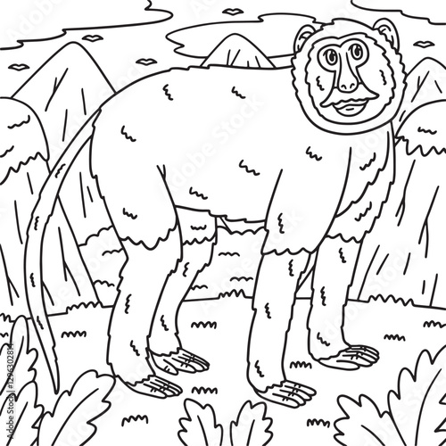 Patas Monkey Animal Coloring Page for Kids 