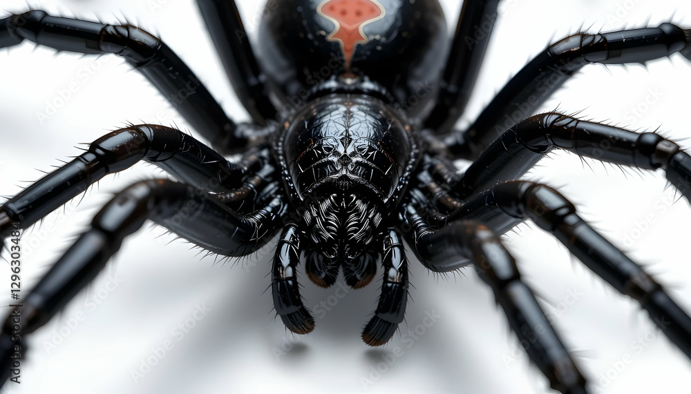 Fototapeta premium Black Spider Macro View Threatening Creature with Red Markings