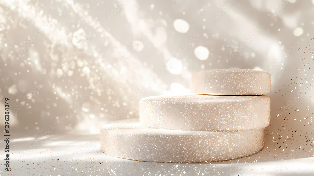 Elegant White Display Stand with Gold Sequins Elegant White Display Stand with Gold Sequins