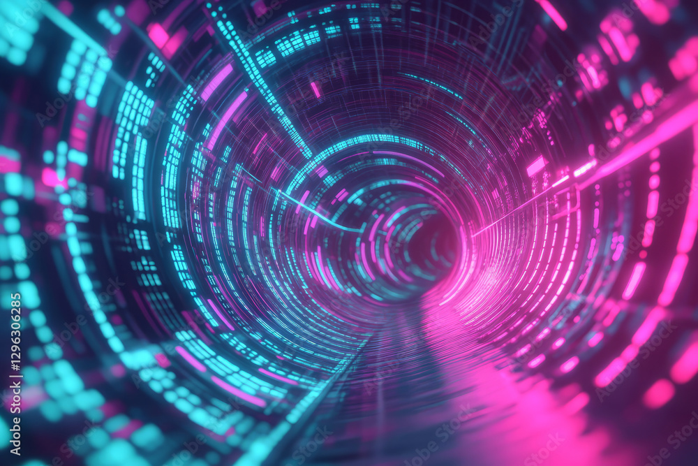 A dynamic 3D background featuring an abstract tunnel made of glowing neon equalizer bars. The perspective draws the viewer into a rhythmic vortex, with floating holographic music notes and digital A dynamic 3D background featuring an abstract tunnel made of glowing neon equalizer bars. The perspective draws the viewer into a rhythmic vortex, with floating holographic music notes and digital