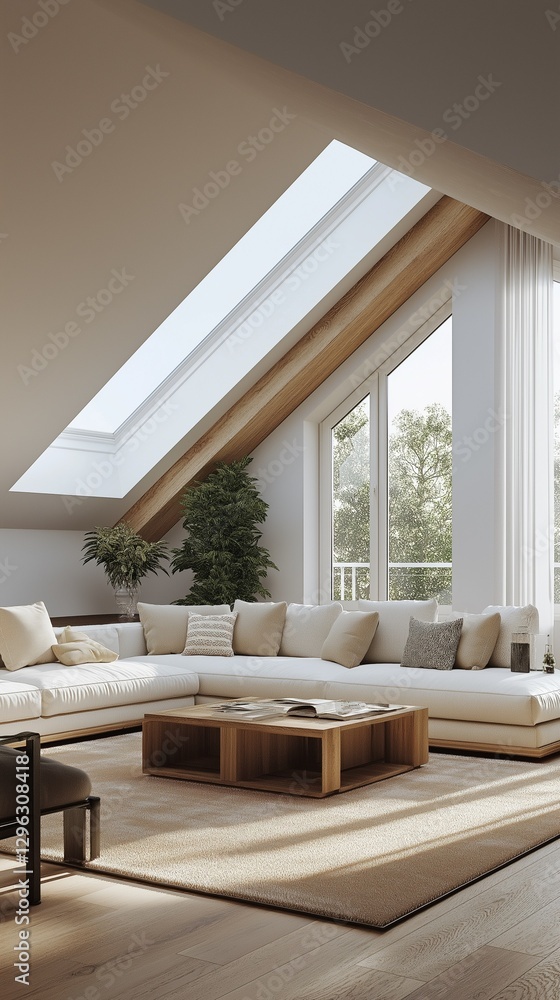 Fototapeta premium A cozy and stylish modern attic living space.
