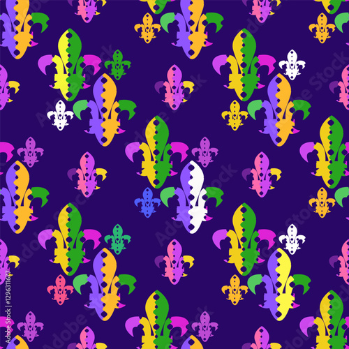 Mardi Gras Carnival, masquerade seamless pattern holidayy template design Vector carnaval texture