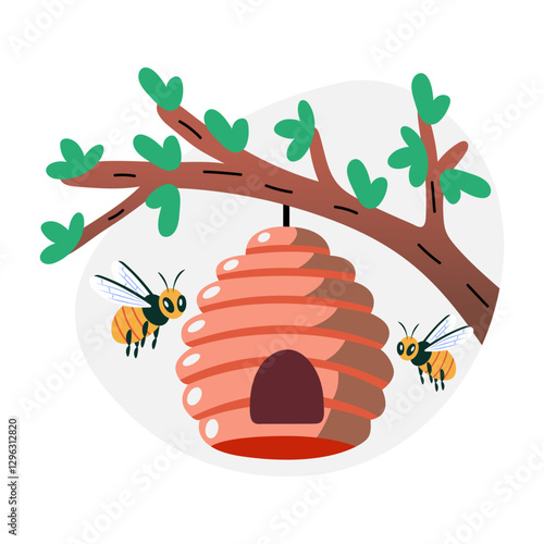 A flat style illustration of hanging beehive