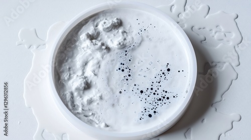 Petri dish with bacteria, minimalistic white background. 