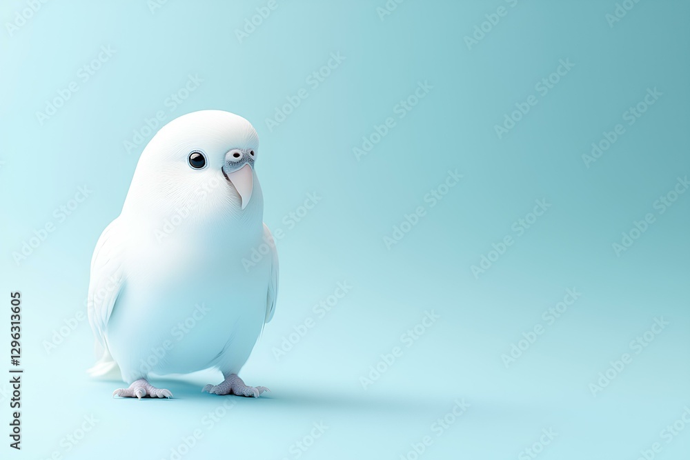 cute white budgie on pastel blue background cute white budgie on pastel blue background