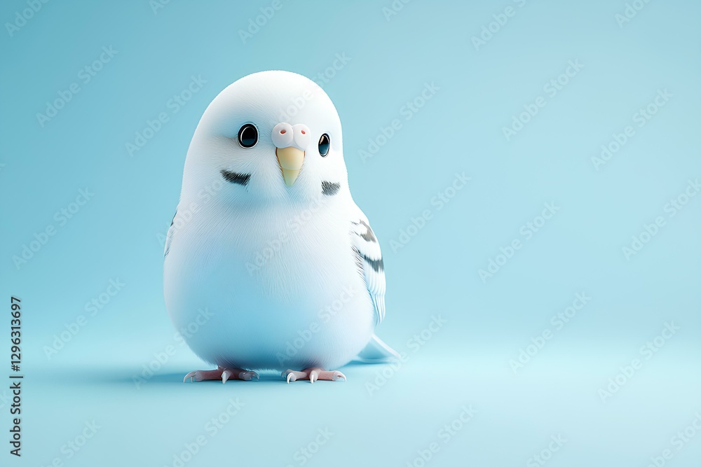 cute white budgie on pastel blue background cute white budgie on pastel blue background