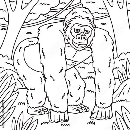 Gorilla Great Apes Animal Coloring Page for Kids 