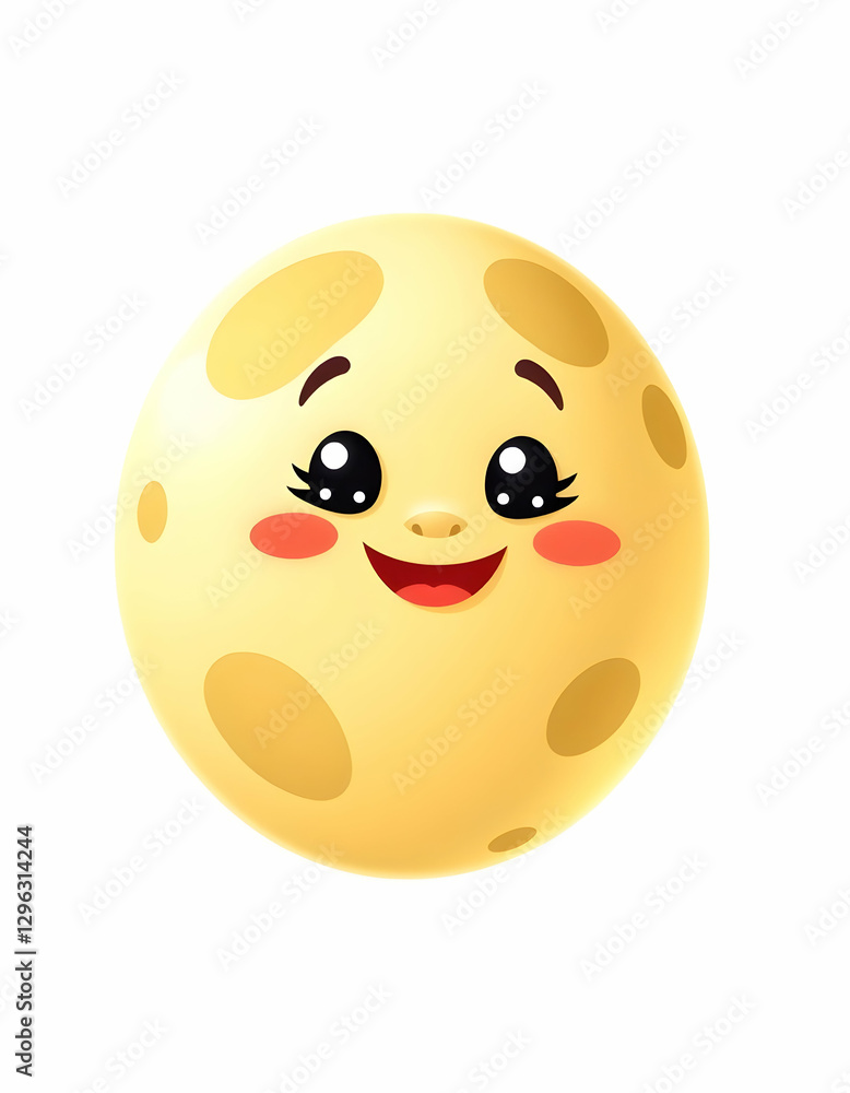 Fototapeta premium Smiling Cartoon Moon with Spots Isolated on White Background