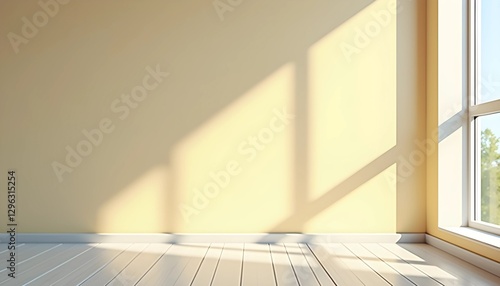 Warm sunlight streaming into an empty room with soft shadows