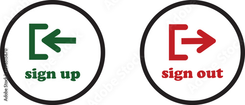 Login and logout icon set Set of sign out, Sign in vector vector collection. Open and close door symbol. Black exit and enter arrow, trendy flat style isolated on transparent background.