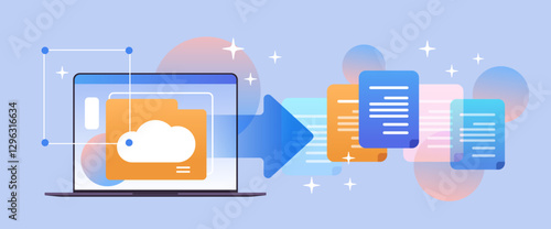 online storage on laptop screen file transfer connection docs information migration access to remote documents concept